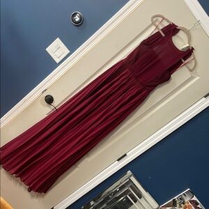 Red Pleated Halter Maxi Gown for Weddings